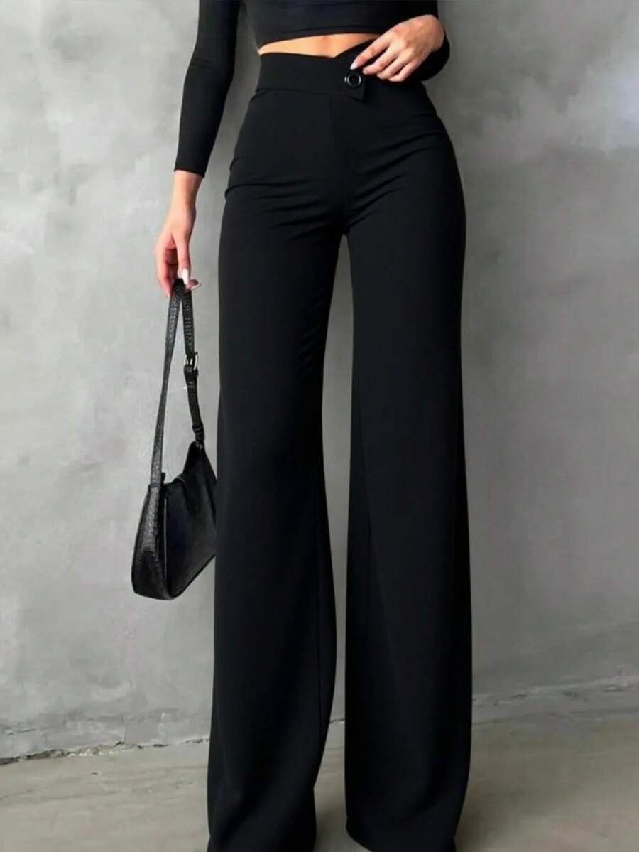 Ženske Elegantne Pantalone –  Ravni Kroj, Prirodni Struk