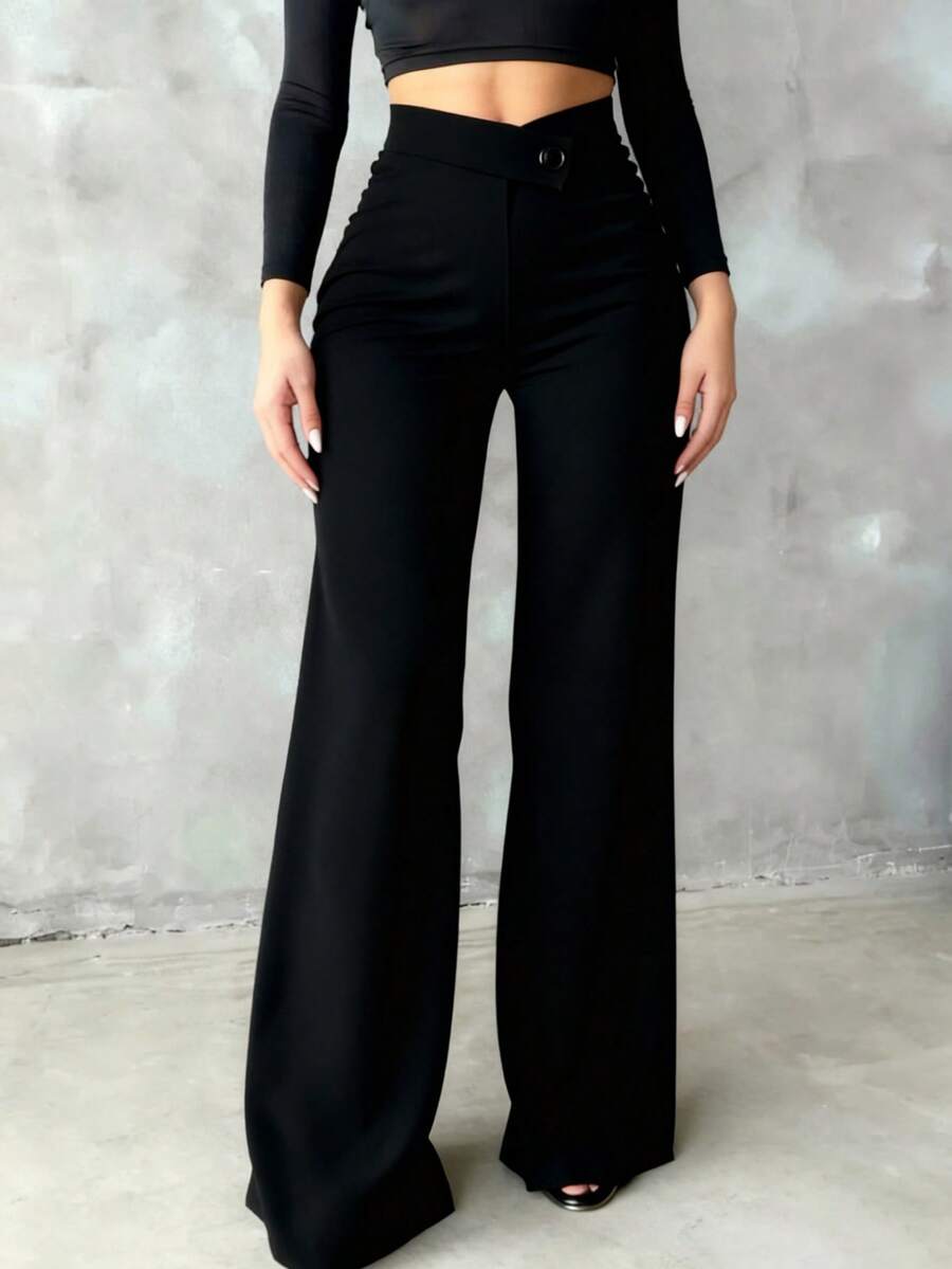 Ženske Elegantne Pantalone –  Ravni Kroj, Prirodni Struk