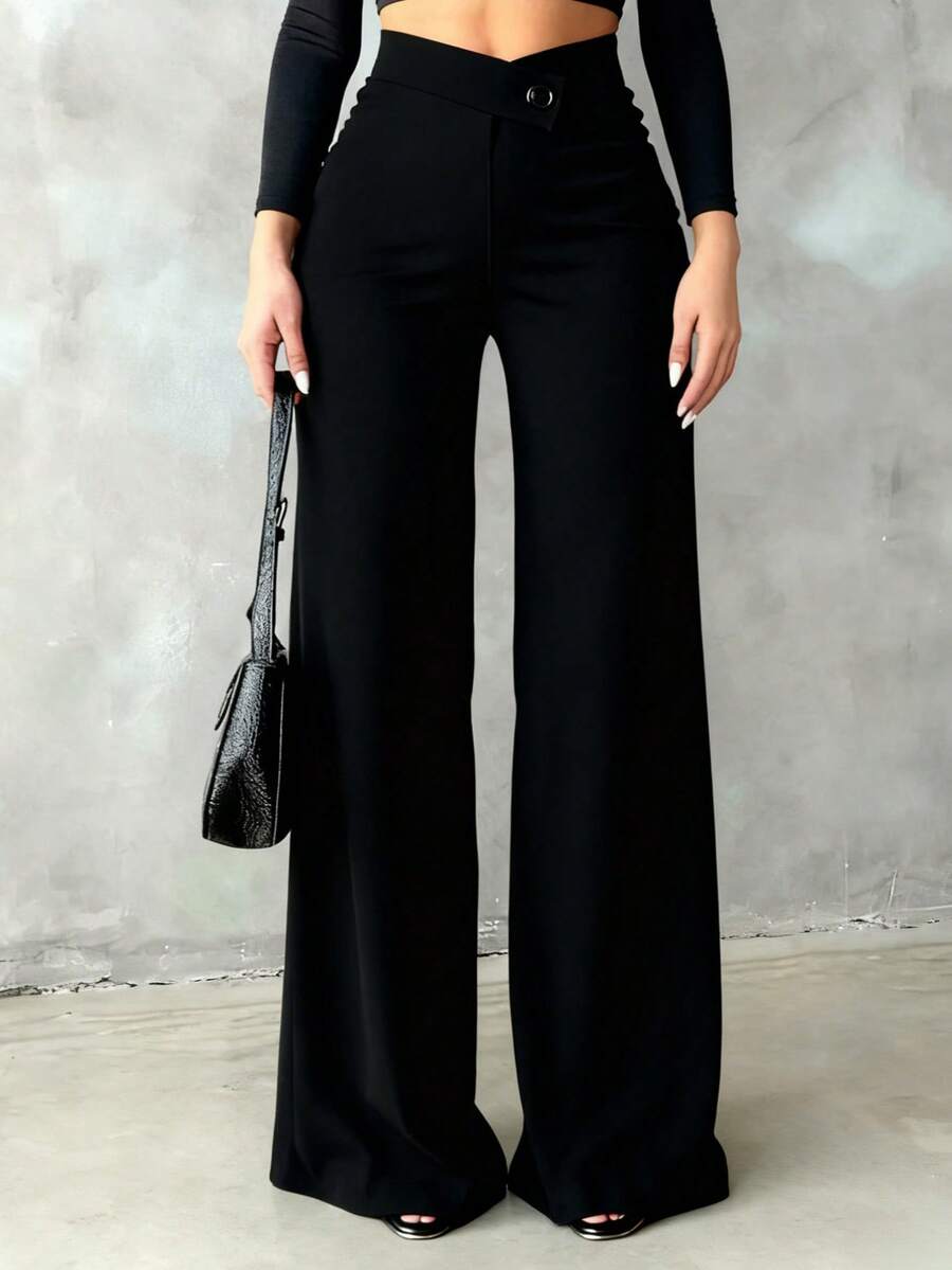 Ženske Elegantne Pantalone –  Ravni Kroj, Prirodni Struk