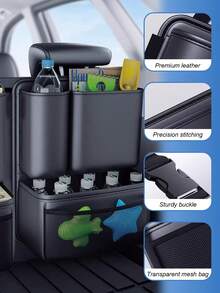 Car Trunk Organizer Hanging Bag - Multi-Compartment Backseat Pocket, Suitable For SUV, Hatchback And Sedan, Waterproof And Durable Trunk Storage Box With Adjustable Buckles And Strong Hook And Loop, Backseat Storage Pouch (Black)