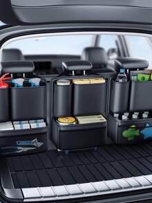 Car Trunk Organizer Hanging Bag - Multi-Compartment Backseat Pocket, Suitable For SUV, Hatchback And Sedan, Waterproof And Durable Trunk Storage Box With Adjustable Buckles And Strong Hook And Loop, Backseat Storage Pouch (Black)