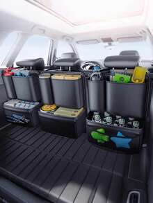 Car Trunk Organizer Hanging Bag - Multi-Compartment Backseat Pocket, Suitable For SUV, Hatchback And Sedan, Waterproof And Durable Trunk Storage Box With Adjustable Buckles And Strong Hook And Loop, Backseat Storage Pouch (Black)