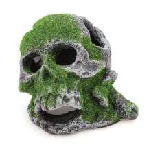 1pc Resin Flocked Skull Aquarium Decor - Fish Tank Supplies & Reptile Cave Ornament For Bearded Dragon, Snake, Spider, Scorpion, Gecko - Aquarium Decor, Fish Supplies, Reptile Stuff, Bearded Dragon Supplies, Snake Enrichment - Ideal For Fish Tank Stuff, Reptile Terrarium, Gecko Supplies
