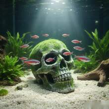 1pc Resin Flocked Skull Aquarium Decor - Fish Tank Supplies & Reptile Cave Ornament For Bearded Dragon, Snake, Spider, Scorpion, Gecko - Aquarium Decor, Fish Supplies, Reptile Stuff, Bearded Dragon Supplies, Snake Enrichment - Ideal For Fish Tank Stuff, Reptile Terrarium, Gecko Supplies