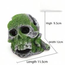 1pc Resin Flocked Skull Aquarium Decor - Fish Tank Supplies & Reptile Cave Ornament For Bearded Dragon, Snake, Spider, Scorpion, Gecko - Aquarium Decor, Fish Supplies, Reptile Stuff, Bearded Dragon Supplies, Snake Enrichment - Ideal For Fish Tank Stuff, Reptile Terrarium, Gecko Supplies