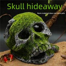 1pc Resin Flocked Skull Aquarium Decor - Fish Tank Supplies & Reptile Cave Ornament For Bearded Dragon, Snake, Spider, Scorpion, Gecko - Aquarium Decor, Fish Supplies, Reptile Stuff, Bearded Dragon Supplies, Snake Enrichment - Ideal For Fish Tank Stuff, Reptile Terrarium, Gecko Supplies