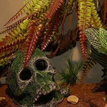 1pc Resin Flocked Skull Aquarium Decor - Fish Tank Supplies & Reptile Cave Ornament For Bearded Dragon, Snake, Spider, Scorpion, Gecko - Aquarium Decor, Fish Supplies, Reptile Stuff, Bearded Dragon Supplies, Snake Enrichment - Ideal For Fish Tank Stuff, Reptile Terrarium, Gecko Supplies