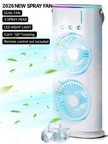 1pc Portable Dual Fan Mist Air Conditioner, 3 Wind Speeds, 3 Nozzles, With Colorful Night Light, Mist Cooling Fan