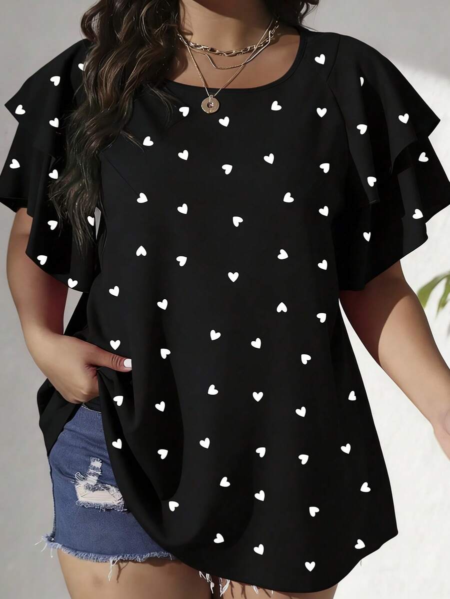 Ženska ležerna majica za plus size veličine sa printom srca
