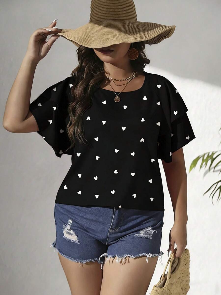 Ženska ležerna majica za plus size veličine sa printom srca
