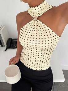 Siren Gaze Women's Sleeveless Stand Collar Top With Metal Decor, Commuting & Vacation Casual Blouse,Summer Top