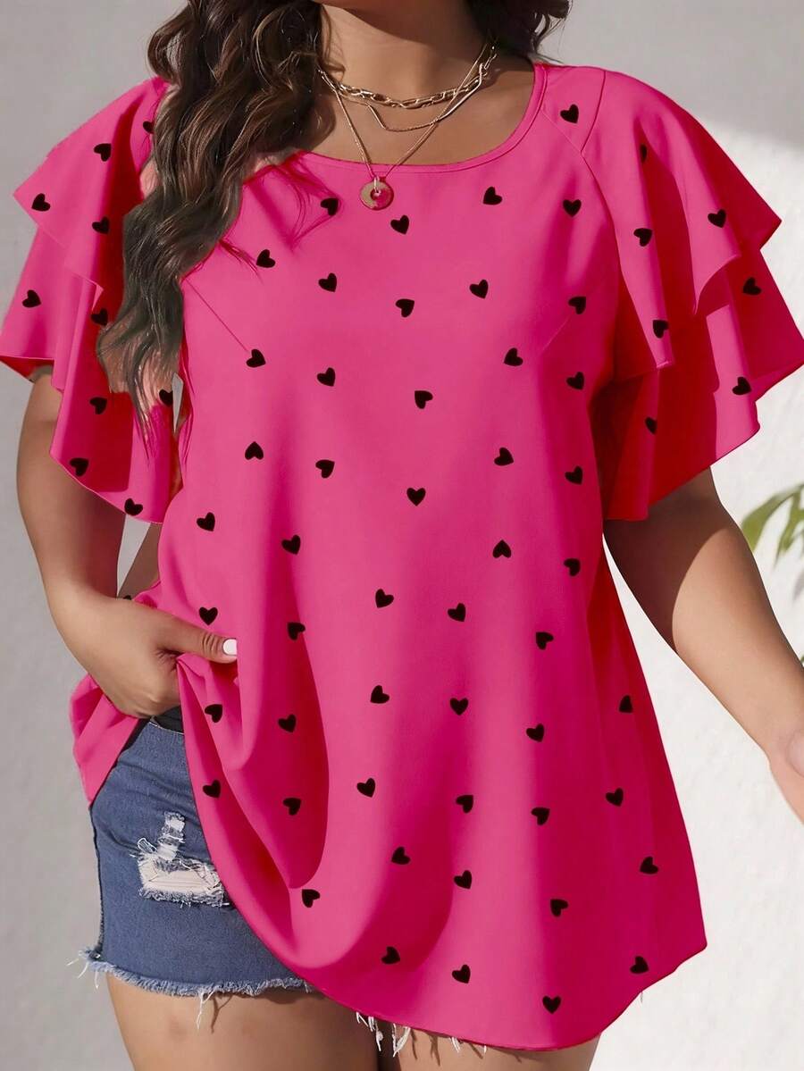 Ženska ležerna majica za plus size veličine sa printom srca