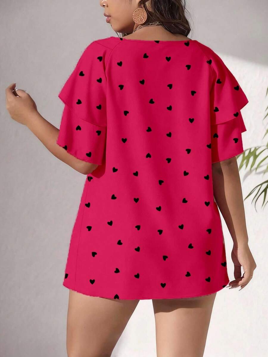 Ženska ležerna majica za plus size veličine sa printom srca
