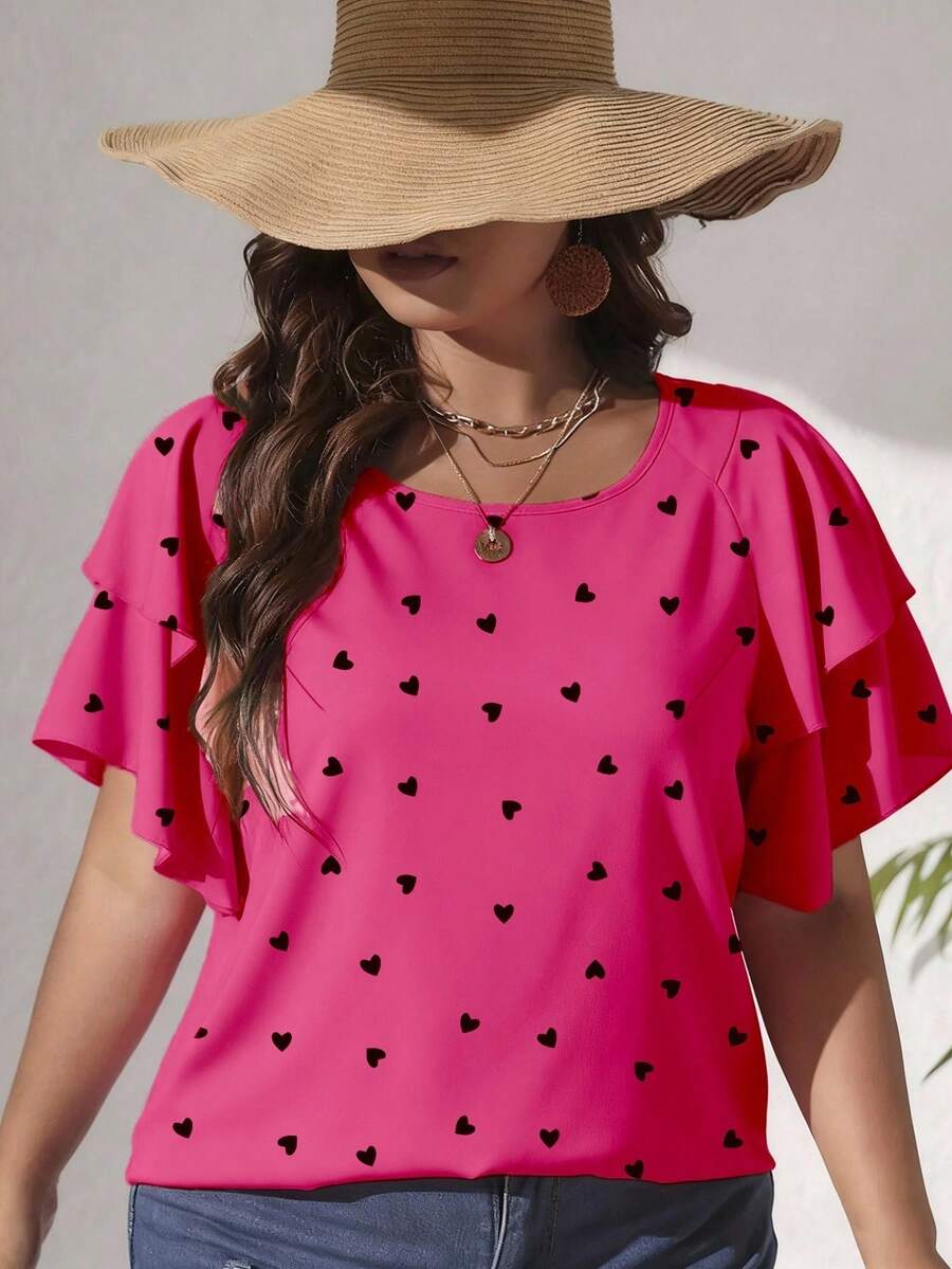 Ženska ležerna majica za plus size veličine sa printom srca