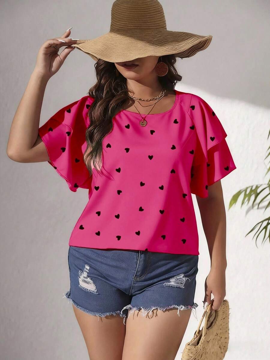 Ženska ležerna majica za plus size veličine sa printom srca