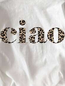 SHEIN Women's Letter & Leopard Print Casual Round Neck Short Sleeve T-Shirt, Summer