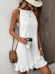 SHEIN Vacation Casual Solid Color Halter Neck Ruffle Hem Dress