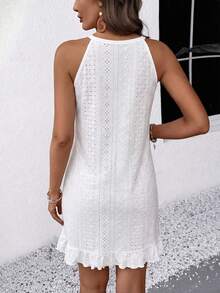 SHEIN Vacation Casual Solid Color Halter Neck Ruffle Hem Dress