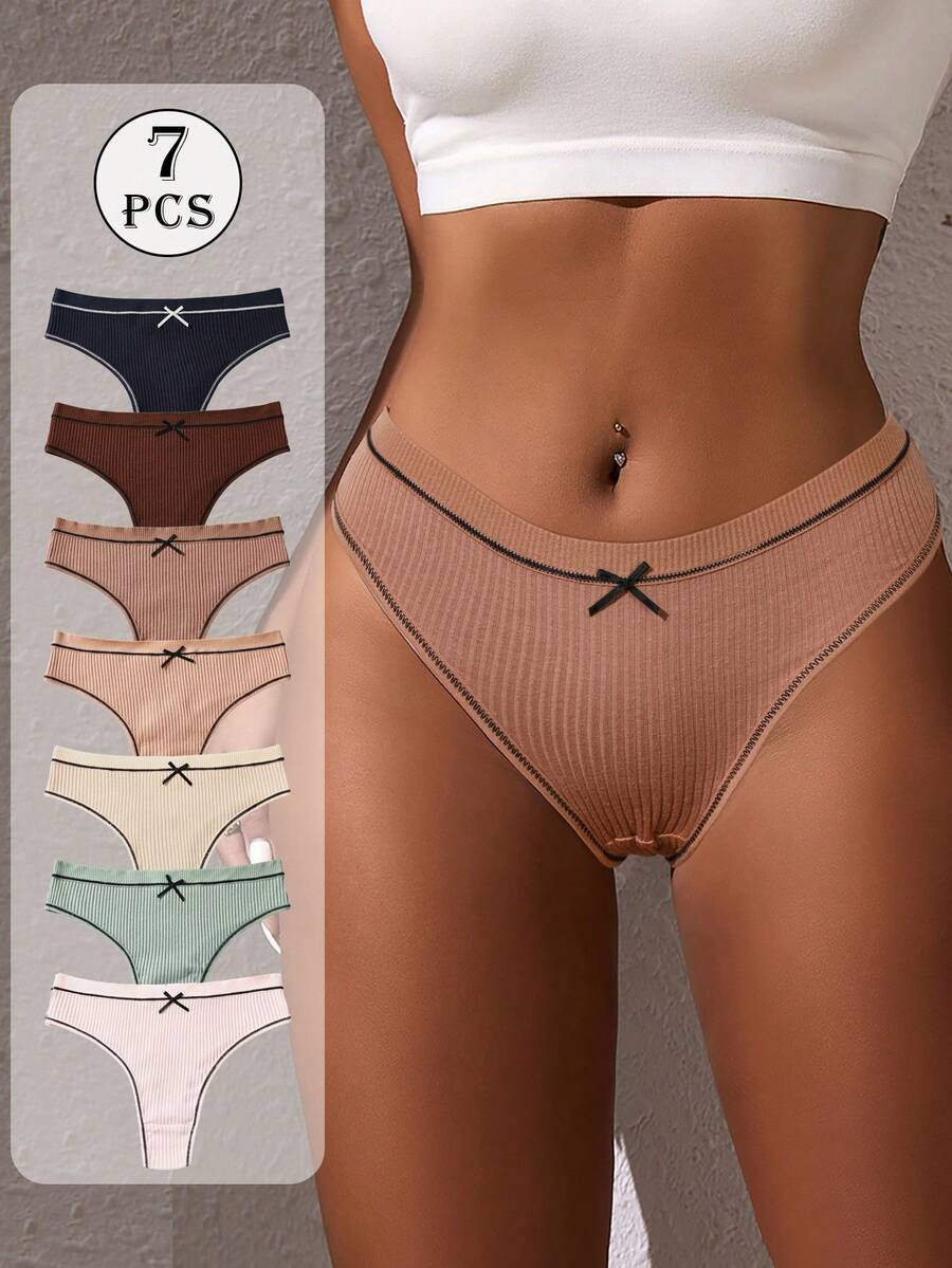 7 komada ženskih seksi G-tanga gaćica sa mašnom dekoracijom, prozračni meki donji veš