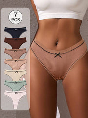 7 komada ženskih seksi G-tanga gaćica sa mašnom dekoracijom, prozračni meki donji veš