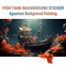 Red Coral Reef Shipwreck, Aquarium Background Painting, Aquarium Background Sticker, Reptile Cage Background Sticker, Self-Adhesive Front, Aquarium Landscape Decor, Aquarium Decorations