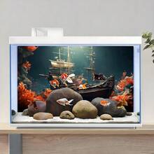Red Coral Reef Shipwreck, Aquarium Background Painting, Aquarium Background Sticker, Reptile Cage Background Sticker, Self-Adhesive Front, Aquarium Landscape Decor, Aquarium Decorations