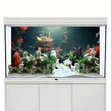 Red Coral Reef Shipwreck, Aquarium Background Painting, Aquarium Background Sticker, Reptile Cage Background Sticker, Self-Adhesive Front, Aquarium Landscape Decor, Aquarium Decorations