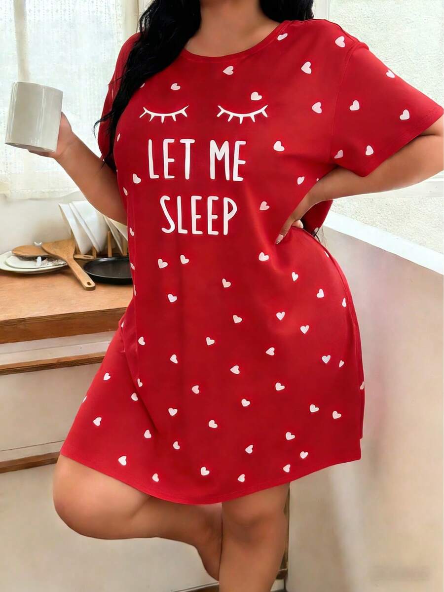 Ženska kratka spavaćica plus size sa tufama i crtanim printom
