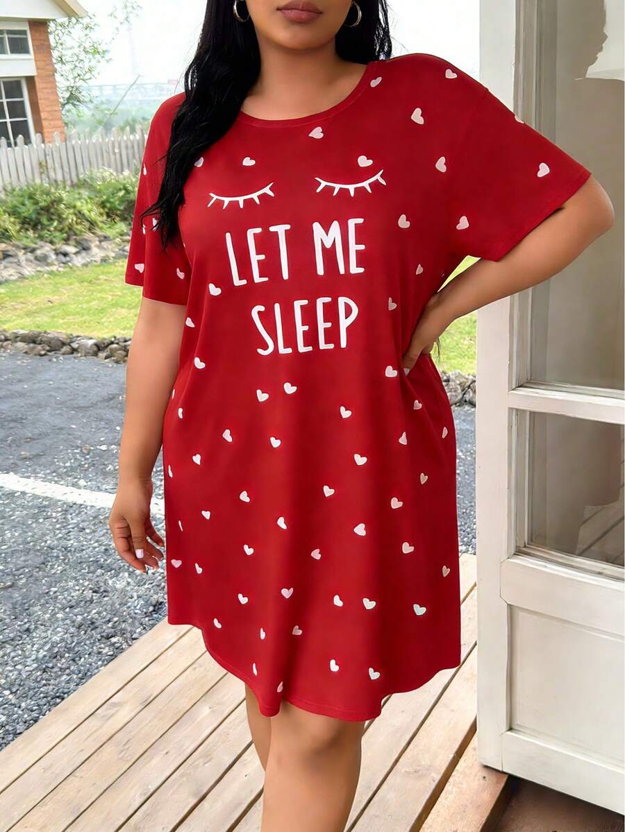 Ženska kratka spavaćica plus size sa tufama i crtanim printom
