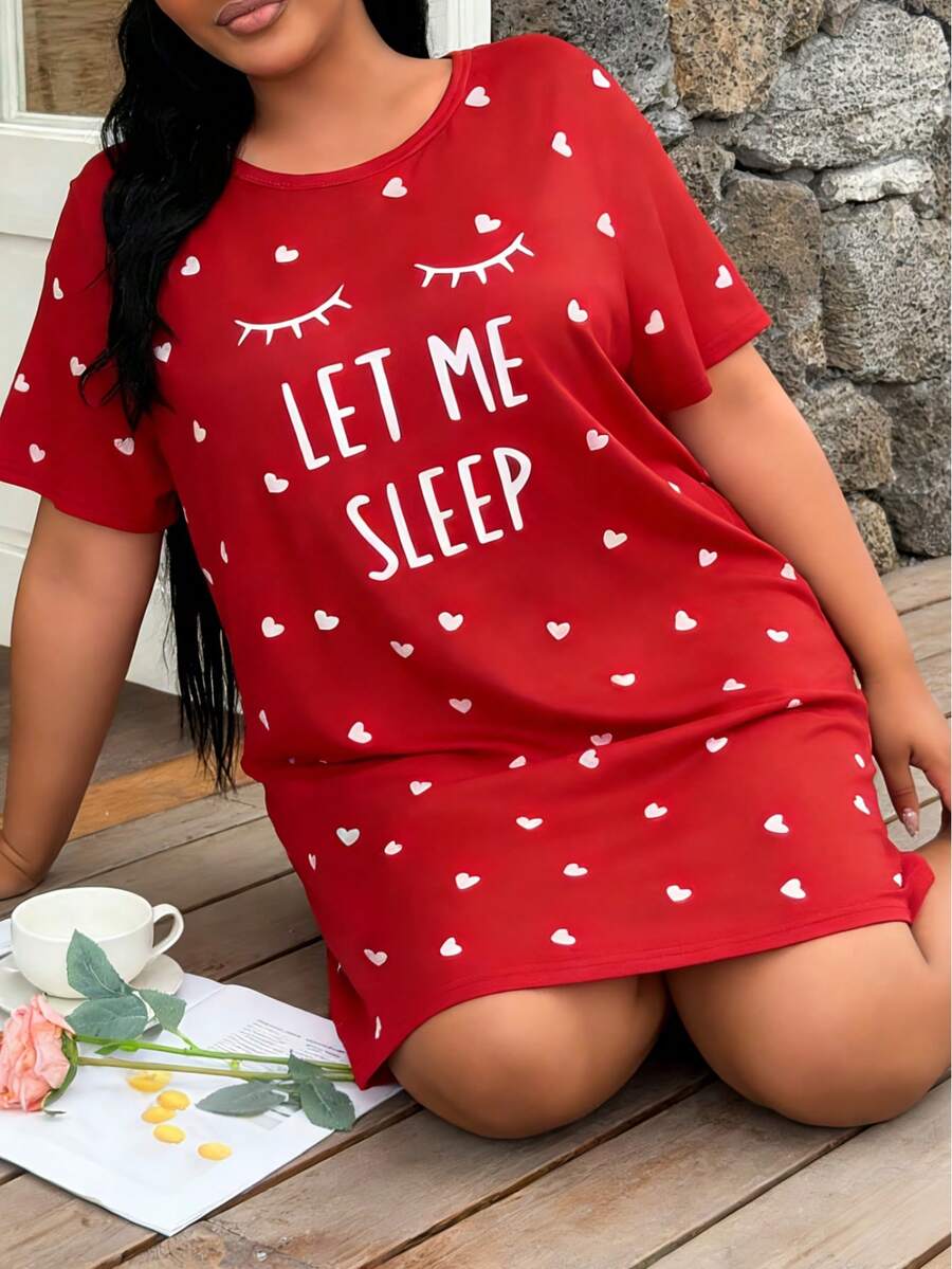 Ženska kratka spavaćica plus size sa tufama i crtanim printom