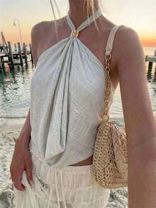 Aloruh Women's Sexy Solid Color Backless Halter Top, Spring Women, Going Out Top For Women, Sexy Top Women,Old Money Style Top,Summer Top