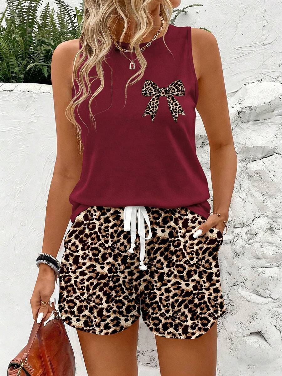 2kom/Set Ženski Casual Top sa Okruglim Izrezom i Šortsom