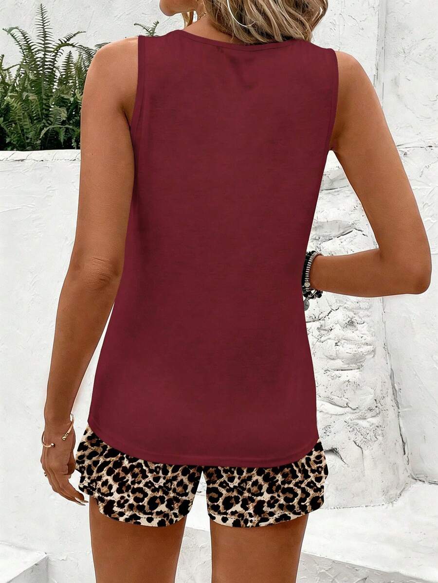 2kom/Set Ženski Casual Top sa Okruglim Izrezom i Šortsom