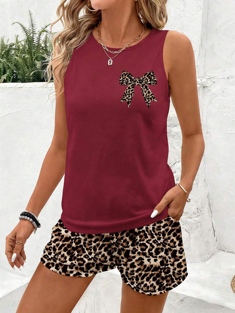 2kom/Set Ženski Casual Top sa Okruglim Izrezom i Šortsom