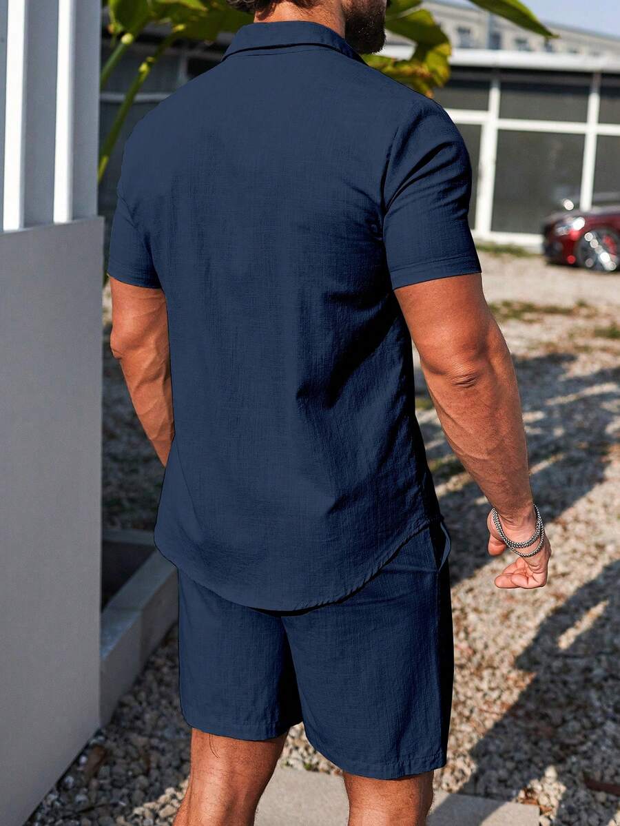 Muški ležerni set košulje kratkih rukava i šorts jednobojne boje, formalni