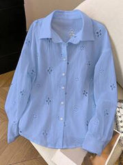 Franclia Women's Casual Mesh Embroidered Button-Down Long Sleeve Shirt