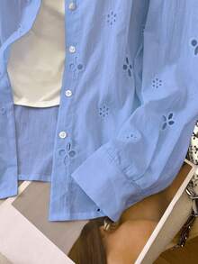 Franclia Women's Casual Mesh Embroidered Button-Down Long Sleeve Shirt