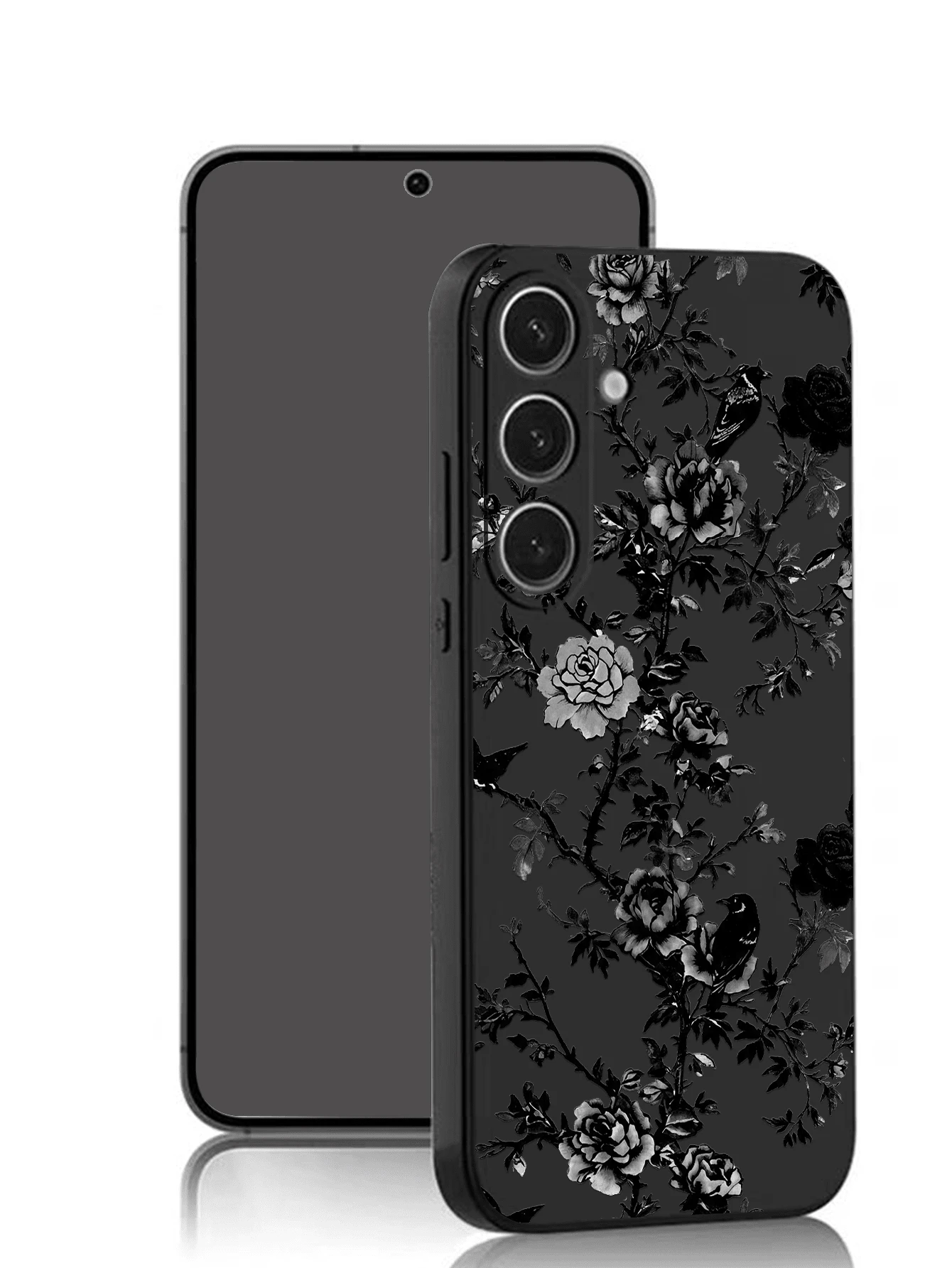 Luksuzna crna modna maskica za telefon sa cvetnim dezenom, premium anti-shock i anti-slip, kompatibilna sa Galaxy A04e/A05s/A13/A14/A15/A34/A35/A50/A52/A53/A54/S21/S22/S23/S24/S25/S25Ultra/24fe