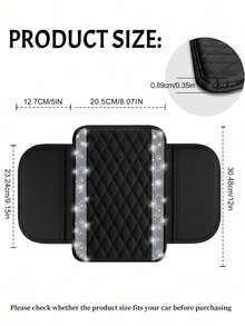 1pc Universal Sparkling Diamond Car Armrest Cover - Leather Center Console Protector With 2 Storage Pockets, Fits Most Vehicles