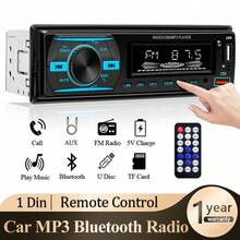 1 Din Car Radio Stereo Bluetooth MP3 Player FM Radio, 7 Color Options With Remote Control, AUX/USB/TF Card Slot, Car Mounting Kit