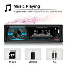 1 Din Car Radio Stereo Bluetooth MP3 Player FM Radio, 7 Color Options With Remote Control, AUX/USB/TF Card Slot, Car Mounting Kit