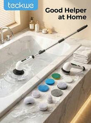 Teckwe Electric Spin Scrubber, Cordless Cleaning Brush, Shower Scrubber With 9 Brush Heads 2H Power Dual Speed, Adjustable Extension Handle, Waterproof For Tub Tile Car Floor Polishers, Cleaning Tools For Time-Saving