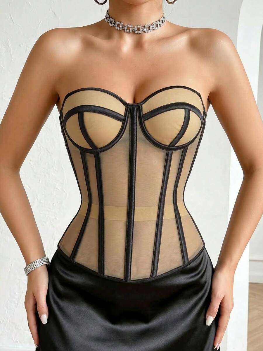 Providni mrežasti korset top, seksi satenski korset