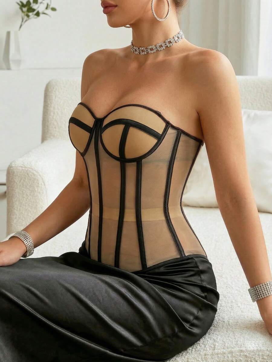 Providni mrežasti korset top, seksi satenski korset