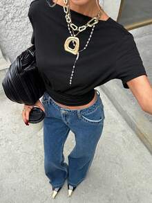 Siren Gaze Siren Gzae Backless Social Blouse Summer Tops Women's Solid Color Square Neck Short Sleeve T-Shirt Women Casual Outfits Open Back For