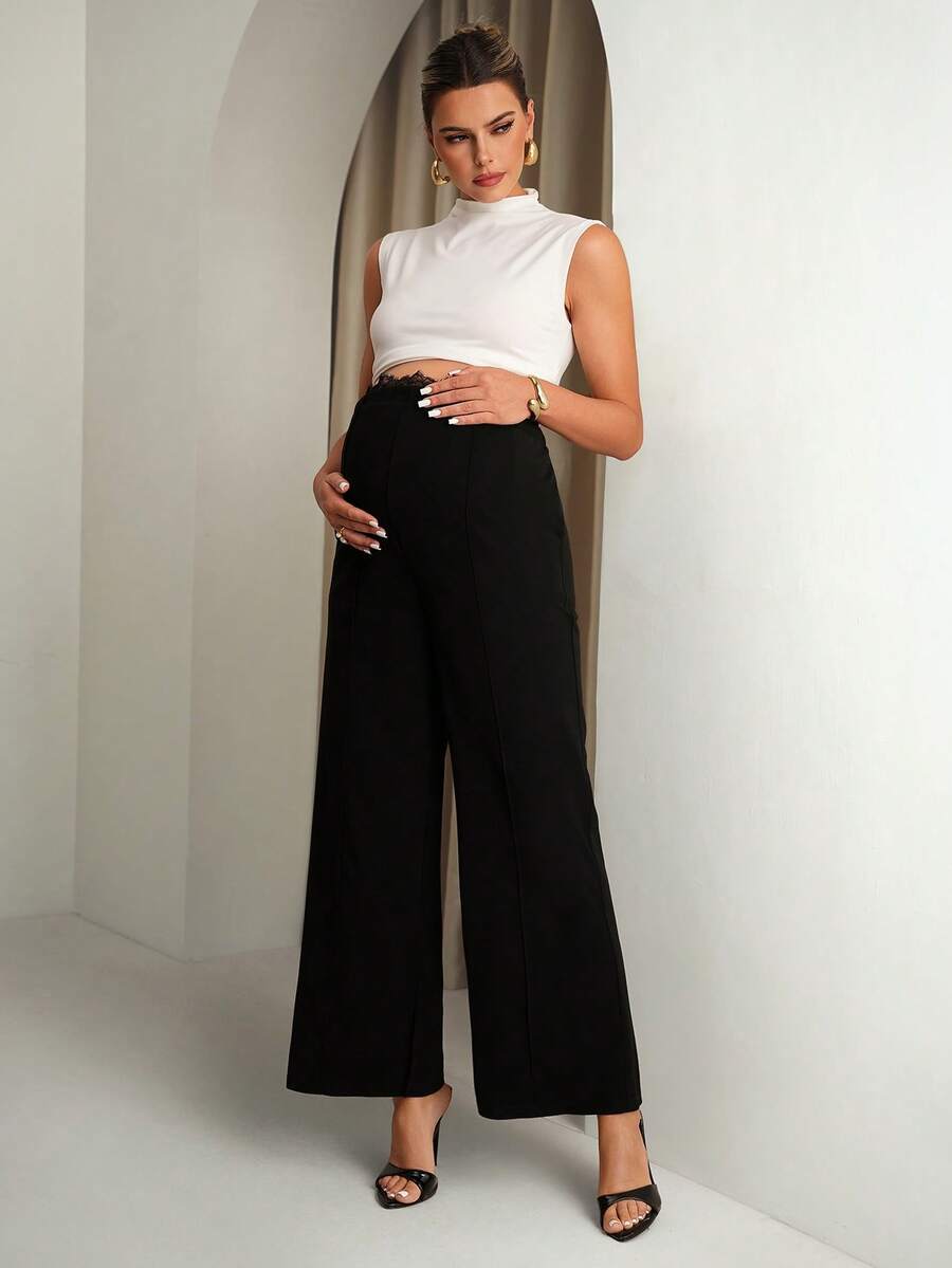 Crne letnje pantalone za trudnice, udobne