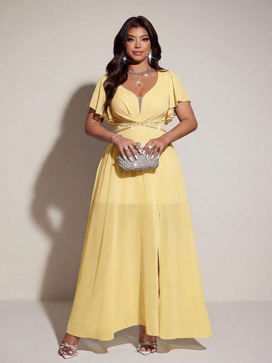 Elegantna romantična lepršava haljina za žene plus size sa V-izrezom