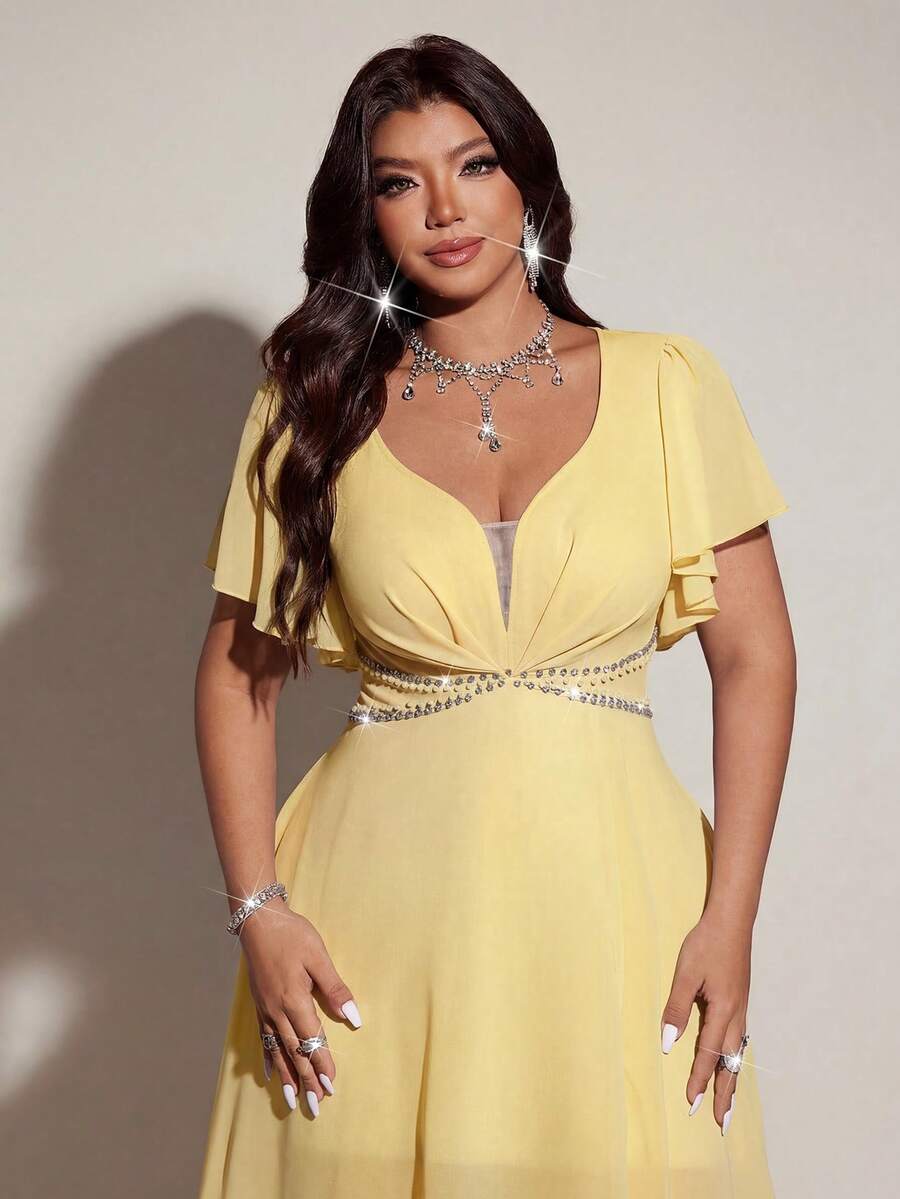 Elegantna romantična lepršava haljina za žene plus size sa V-izrezom