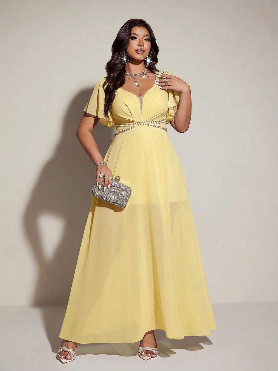 Elegantna romantična lepršava haljina za žene plus size sa V-izrezom