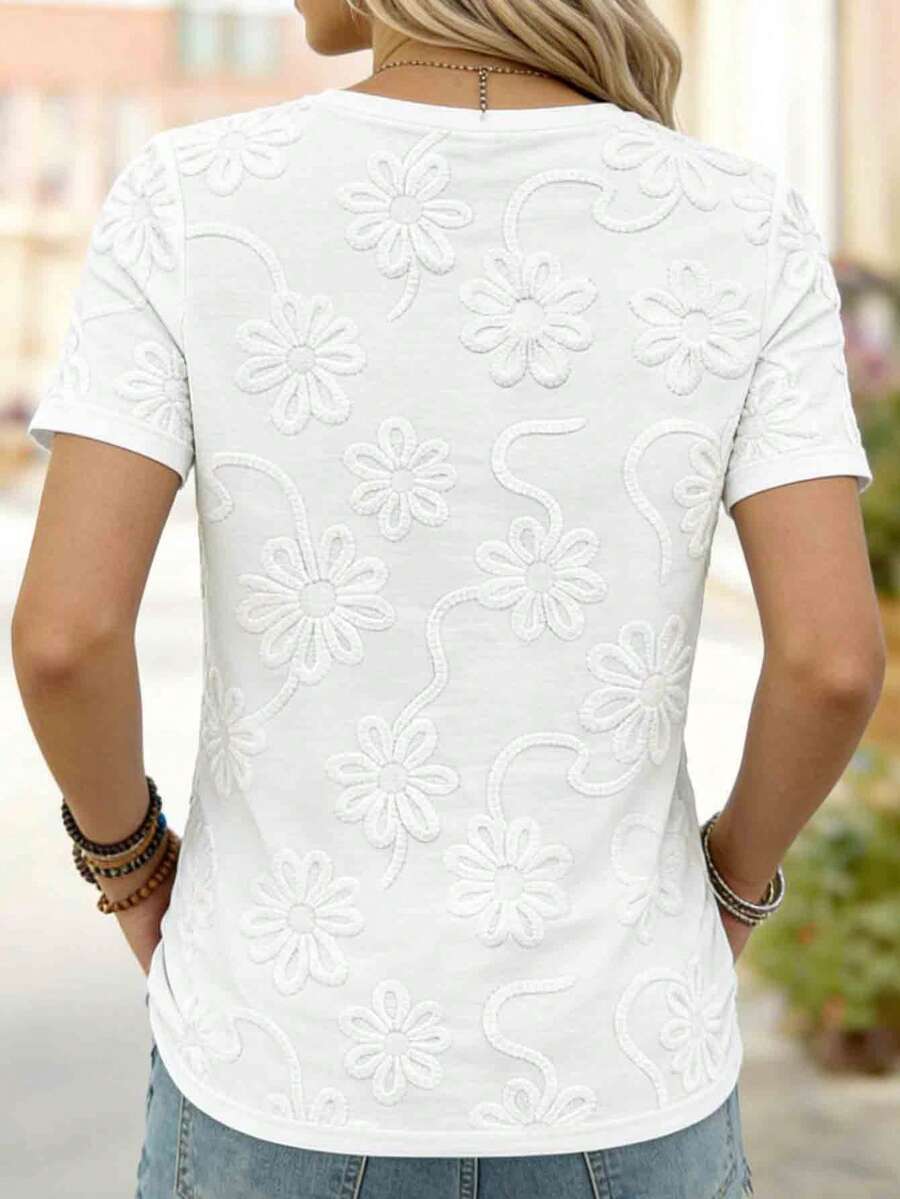 Ženska majica sa čipkastim printom – Udoban Casual Stil